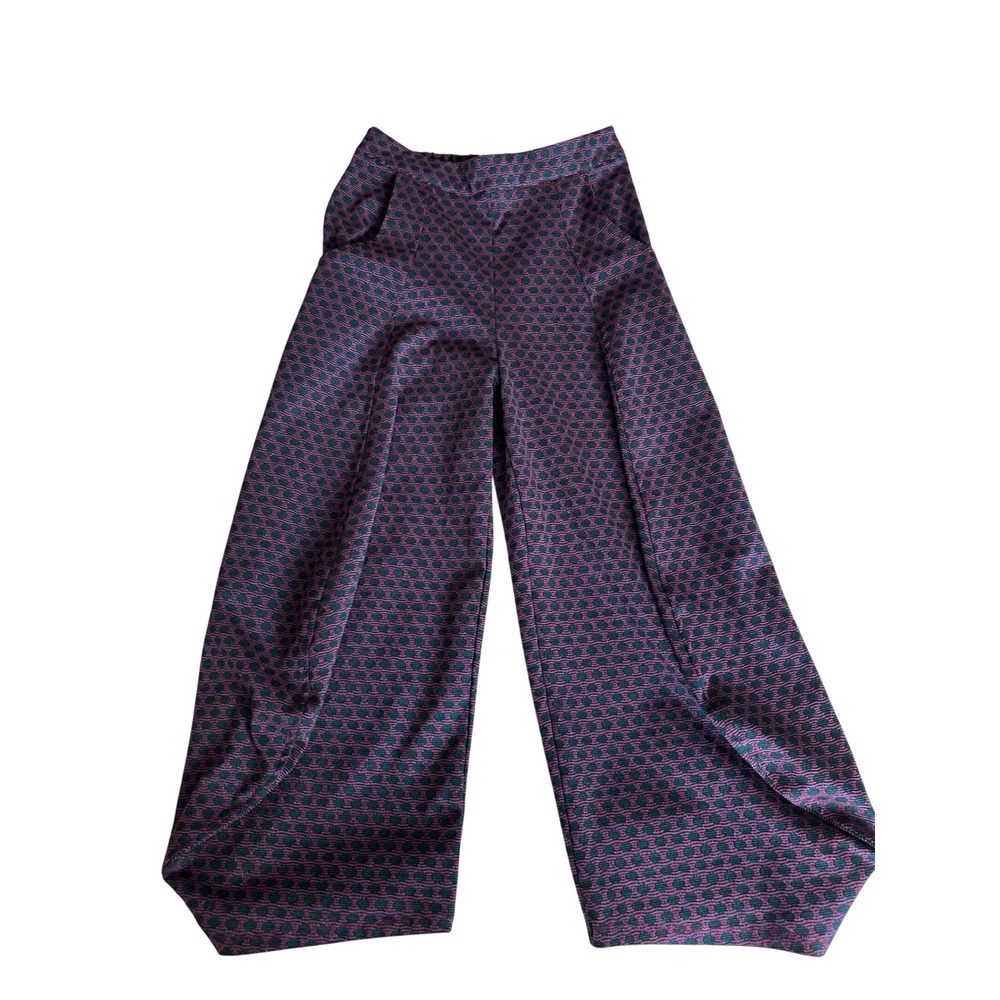 Kozan Wide Leg Metallic Geometric Textured Knit Pants Small
